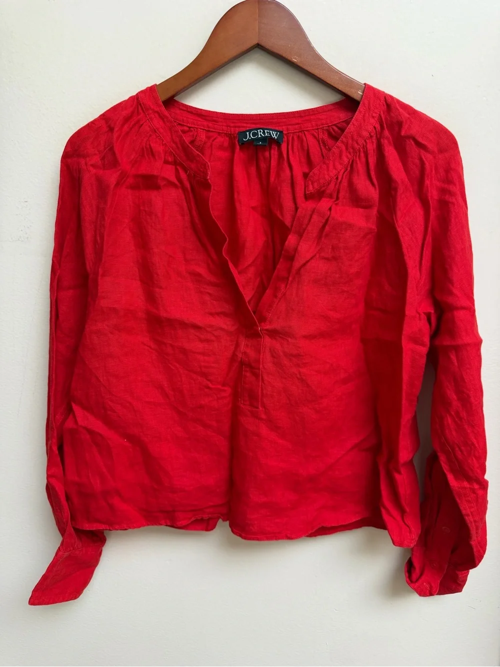 J. Crew Red Split-Neck Lightweight Blouse